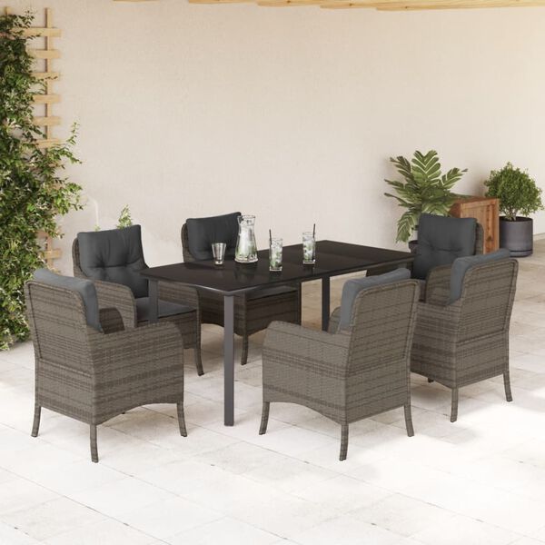 vidaXL Ensemble &agrave; manger de jardin et coussins 7 pcs gris rotin