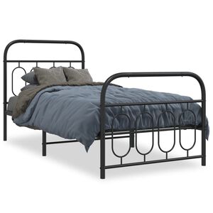 vidaXL Cadre de lit m&eacute;tal sans matelas avec pied de lit noir 90x190 cm