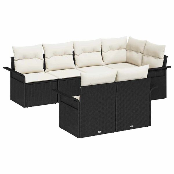 vidaXL Ensemble de canap&eacute; de jardin avec coussin 7 pcs Noir Poly rotin