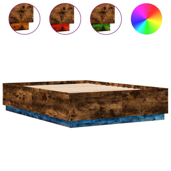 vidaXL Cadre de lit avec LED sans matelas ch&ecirc;ne fum&eacute; 160x200 cm