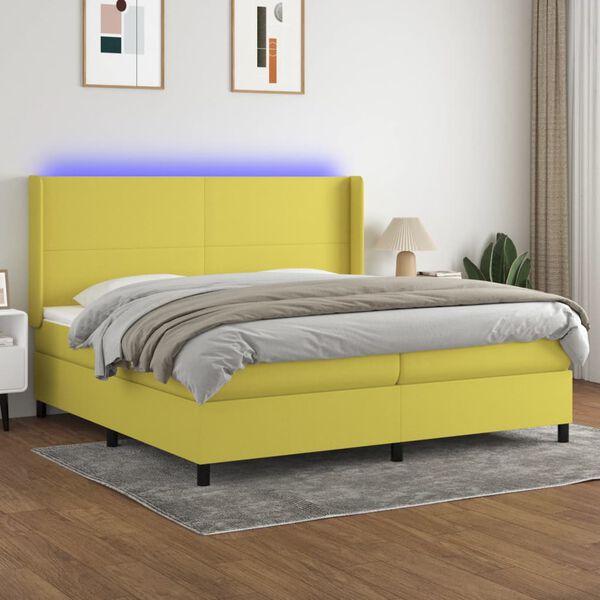 vidaXL Sommier &agrave; lattes de lit matelas LED Vert 200x200 cm Tissu