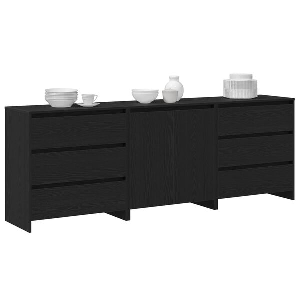vidaXL Buffet avec tiroir 3 pcs Noir 70 x 41 x 75 cm Bois d'ingénierie