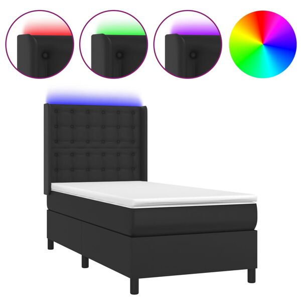 vidaXL Sommier &agrave; lattes de lit matelas LED Noir 90x200 cm Similicuir