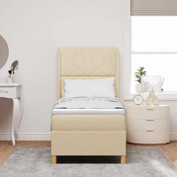 vidaXL Lit &agrave; ressorts avec matelas avec LED Cr&egrave;me 80 x 200 cm tissu