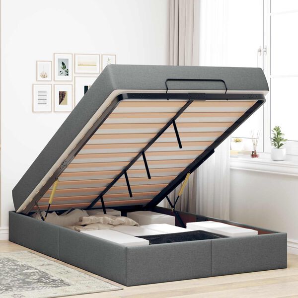 vidaXL Cadre de lit avec matelas avec matelas 2 pcs Gris Fonc&eacute; tissu