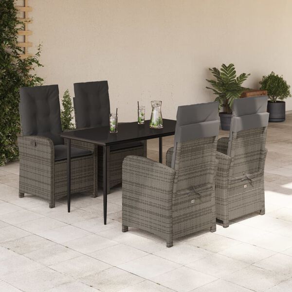 vidaXL Ensemble &agrave; manger de jardin 5 pcs coussins gris r&eacute;sine tress&eacute;e