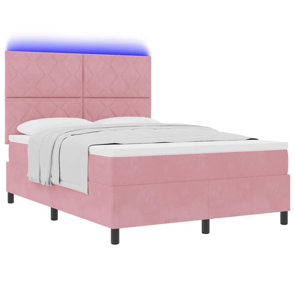 vidaXL Lit &agrave; ressort LED avec matelas Rose 160 x 200 cm Velours