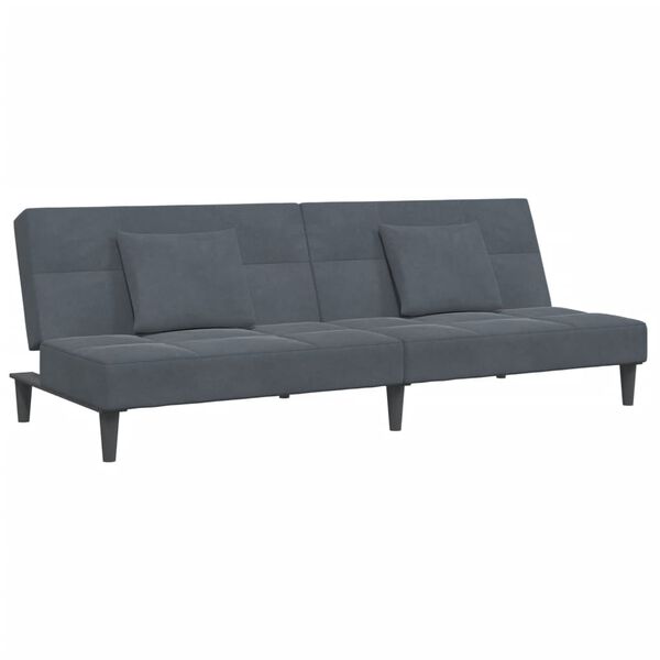 vidaXL Canap&eacute;-lit &agrave; 2 places avec repose-pied gris fonc&eacute; velours