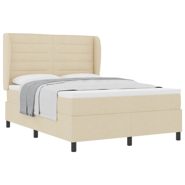 vidaXL Lit &agrave; ressorts avec matelas Cr&egrave;me 140 x 190 cm tissu