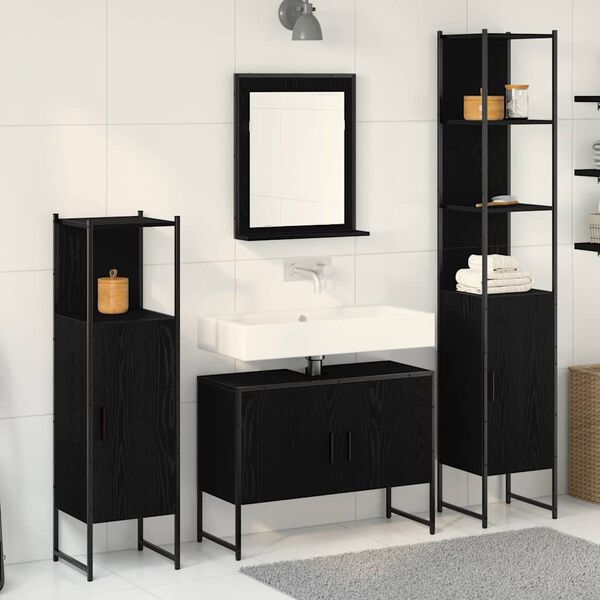 vidaXL Ensemble de mobilier de salle de bain avec &eacute;tag&egrave;re 4 pcs Noir