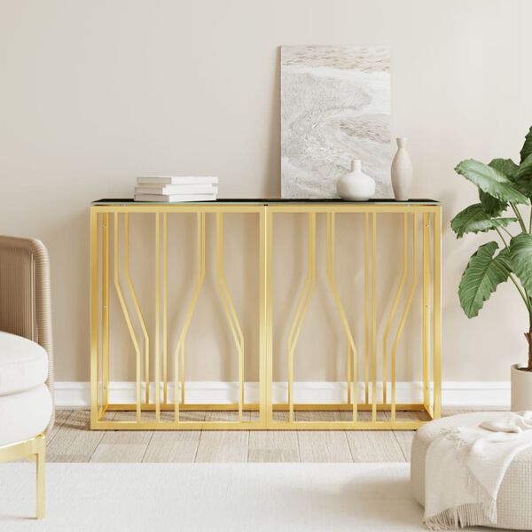 vidaXL Table console dor&eacute; 110x30x70 cm acier inoxydable et verre
