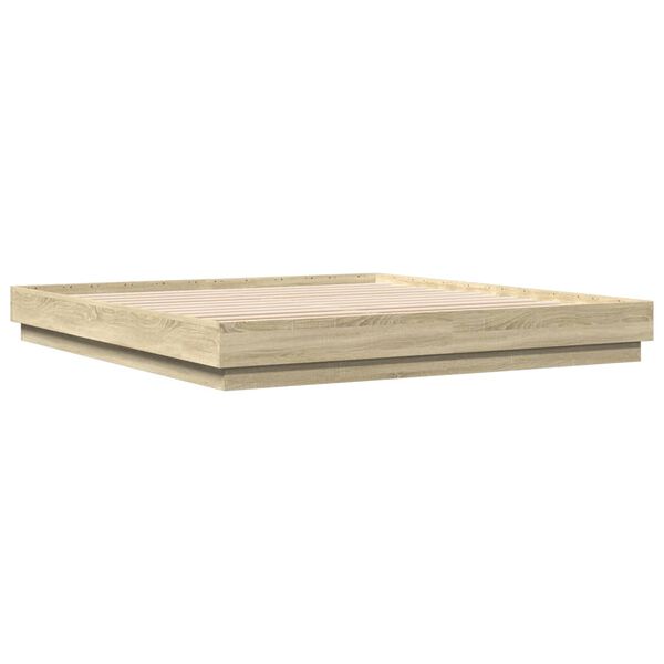 vidaXL Cadre de lit avec LED sans matelas ch&ecirc;ne sonoma 200x200 cm