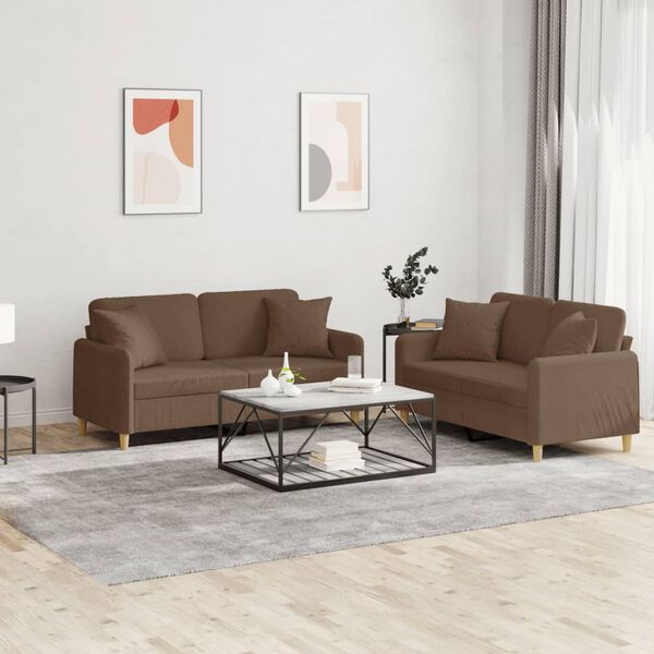 vidaXL Ensemble de canap&eacute;s 2 pcs avec coussins marron tissu