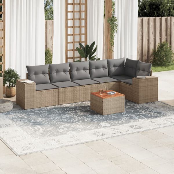 vidaXL Salon de jardin avec coussins 7 pcs beige r&eacute;sine tress&eacute;e