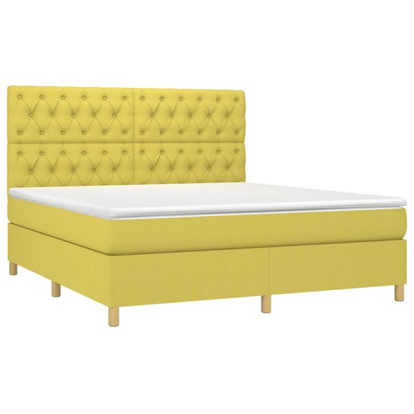 vidaXL Sommier &agrave; lattes de lit et matelas et LED Vert 160x200 cm Tissu