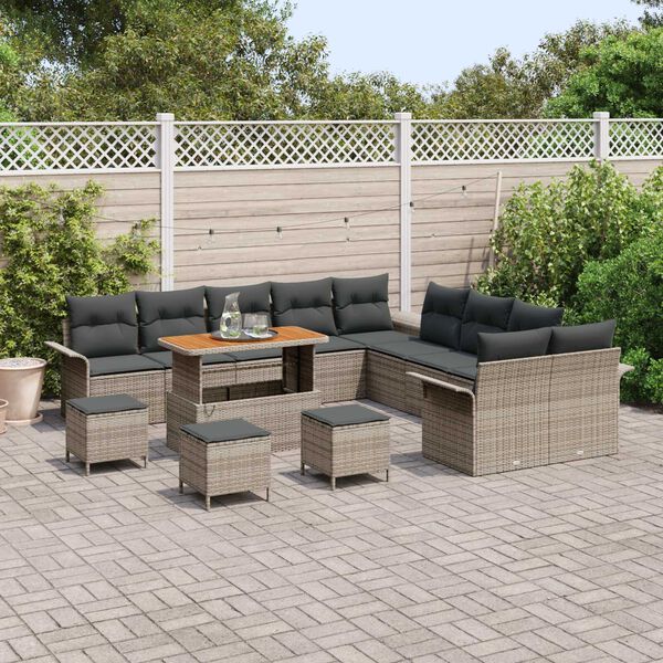 vidaXL Ensemble de canap&eacute; de jardin avec coussin 14 pcs Gris polyrotin
