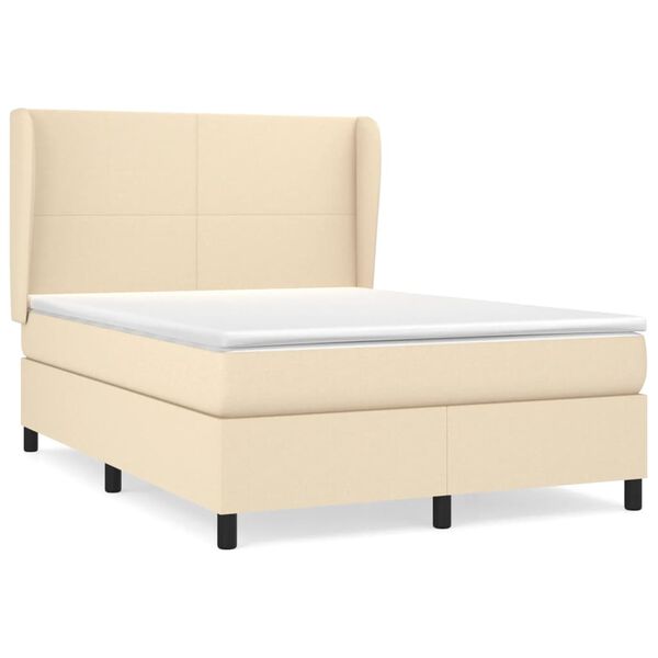 vidaXL Sommier &agrave; lattes de lit avec matelas Cr&egrave;me 140x190 cm Tissu
