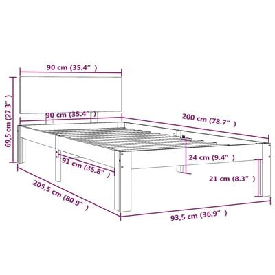 vidaXL Cadre de lit sans matelas bois de pin massif 90x200 cm