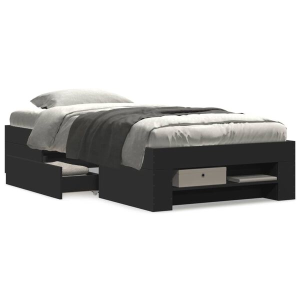 vidaXL Cadre de lit sans matelas noir 90x190 cm bois ing&eacute;nierie