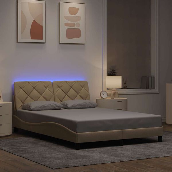 vidaXL Cadre de lit avec LED sans matelas crème 140x200 cm tissu