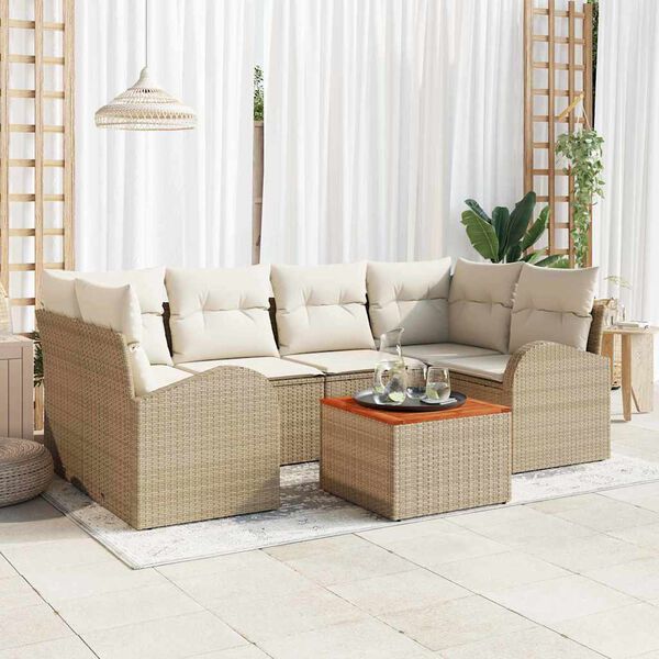 vidaXL Ensemble de canap&eacute; de jardin 7 pcs Beige et cr&egrave;me polyrotin