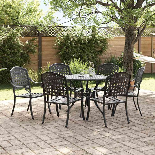 vidaXL Ensemble de salle &agrave; manger pour jardin 7 pcs Noir