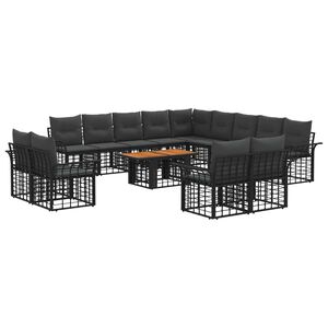 vidaXL Ensemble de canap&eacute; de jardin 14 pc Noir et Gris fonc&eacute; polyrotin