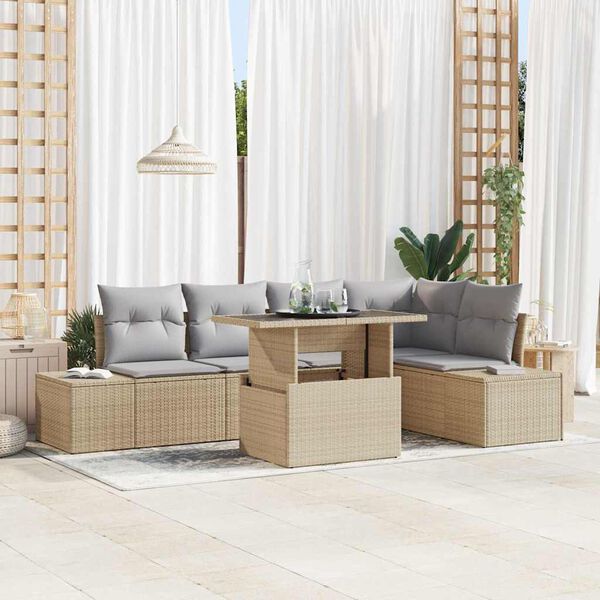 vidaXL Ensemble de canap&eacute; de jardin 6 pcs Beige Poly rotin
