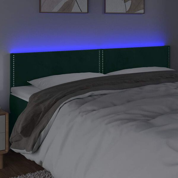 vidaXL T&ecirc;te de lit &agrave; LED Vert fonc&eacute; 200x5x78/88 cm Velours