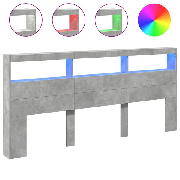 vidaXL Armoire t&ecirc;te de lit avec LED gris b&eacute;ton 220x17x102 cm