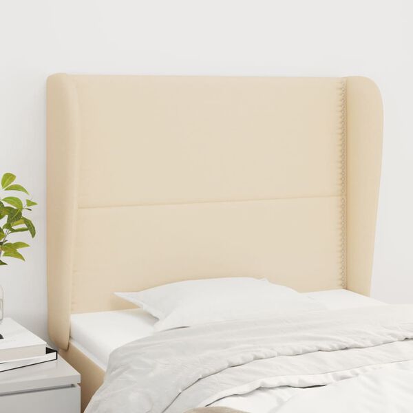 vidaXL T&ecirc;te de lit avec oreilles Cr&egrave;me 93x23x118/128 cm Tissu