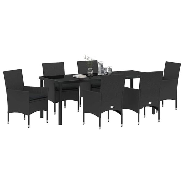 vidaXL Ensemble de salle &agrave; manger pour jardin 7 pcs Noir polyrotin