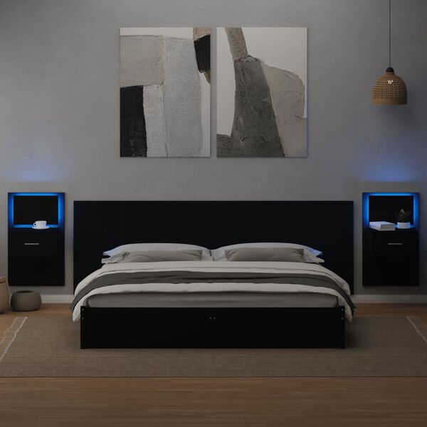 vidaXL T&ecirc;te de lit avec armoires noir 240 cm bois d'ing&eacute;nierie