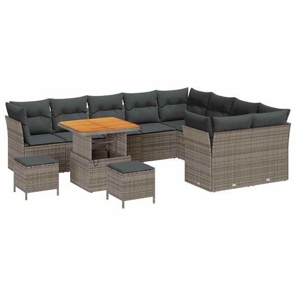 vidaXL Ensemble de canap&eacute; de jardin avec coussin 12 pcs Gris
