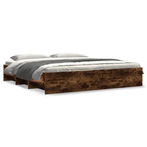 vidaXL Cadre de lit sans matelas ch&ecirc;ne fum&eacute; 200x200 cm bois ing&eacute;nierie