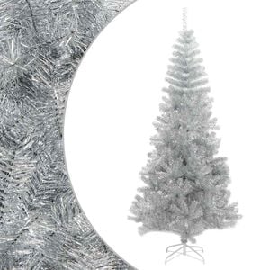 vidaXL Sapin de No&euml;l artificiel avec support argent&eacute; 210 cm PET
