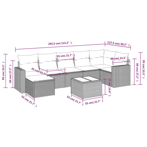 vidaXL Salon de jardin 8 pcs avec coussins noir r&eacute;sine tress&eacute;e