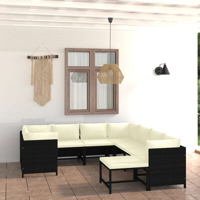 vidaXL Salon de jardin 9 pcs avec coussins Résine tressée Noir