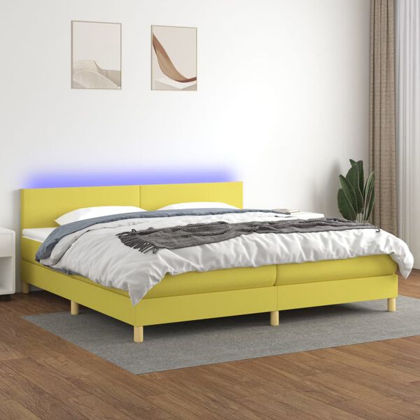 vidaXL Sommier &agrave; lattes de lit et matelas et LED Vert 200x200 cm Tissu