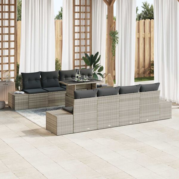 vidaXL Ensemble de canap&eacute; de jardin 9 pcs Gris clair et gris fonc&eacute;