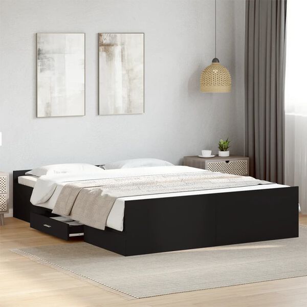 vidaXL Cadre de lit avec tiroirs sans matelas noir 160x200 cm