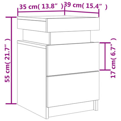 vidaXL Table de chevet avec lumières LED sonoma gris 35x39x55 cm