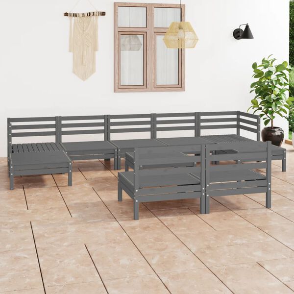 vidaXL Salon de jardin 10 pcs Gris Bois de pin massif