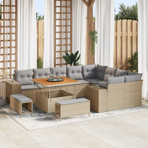 vidaXL Ensemble de canap&eacute; de jardin 12 pcs Beige polyrotin
