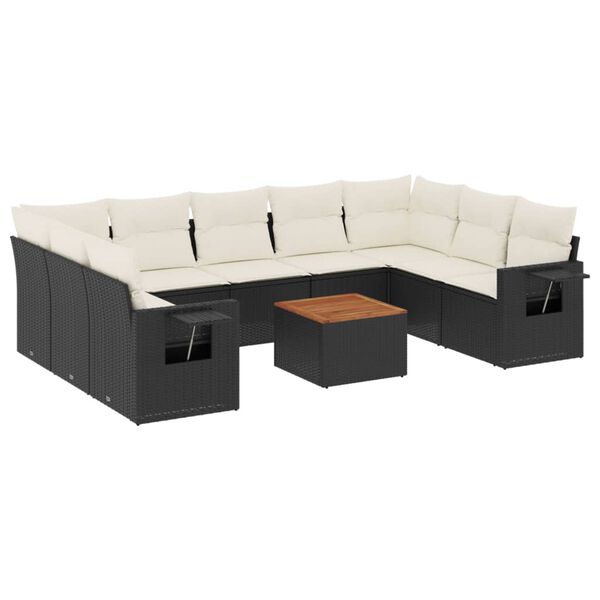 vidaXL Salon de jardin 10 pcs avec coussins noir r&eacute;sine tress&eacute;e