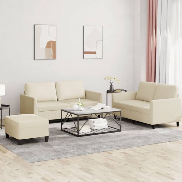 vidaXL Ensemble de canap&eacute;s 3 pcs avec coussins Cr&egrave;me Similicuir