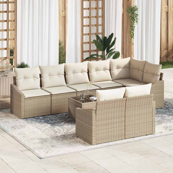 vidaXL Ensemble de Canap&eacute;s avec coussin 9 pcs Beige polyrotin