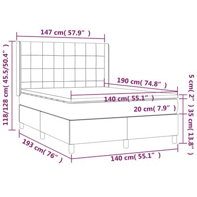 vidaXL Sommier à lattes de lit et matelas Bleu foncé 140x190cm Velours