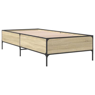 vidaXL Cadre de lit chêne sonoma 90x200 cm bois d'ingénierie et métal