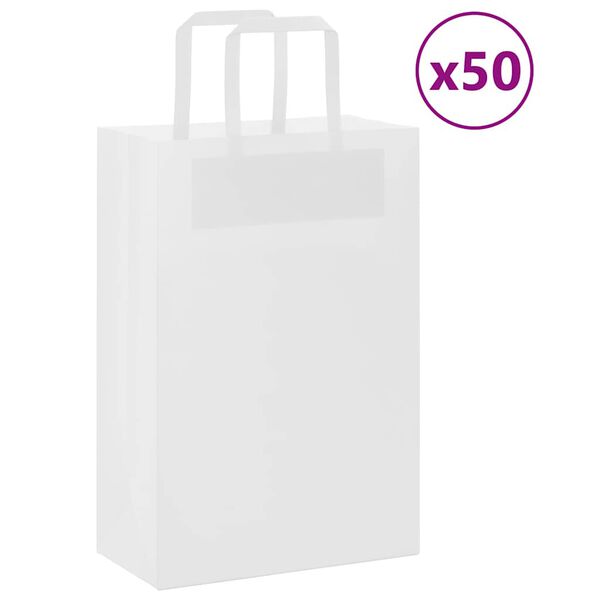 vidaXL Sacs en papier 50 pcs avec poign&eacute;es blanc 21x11x31 cm